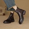 New Women's Versatile Leather Knight Boots Sleeve Solid Color Cowhide Versatile Women's Boots Square Heel Round Head Medium Boots Women's