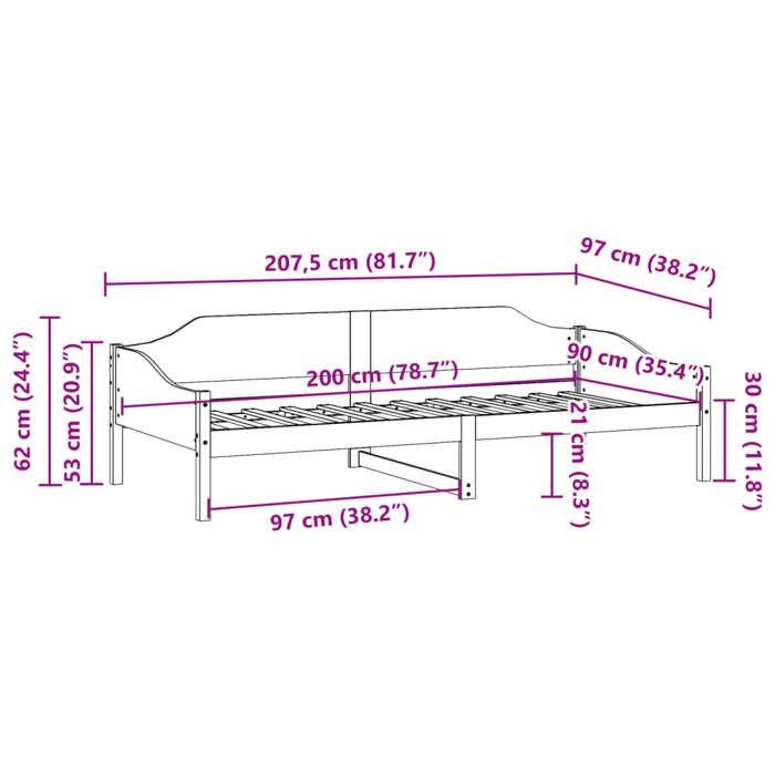 VidaXL Cadre de lit 90x200 cm bois de pin massif, meuble de chambre à coucher, sommier, lit en bois, lit, lit simple, cadre 850914