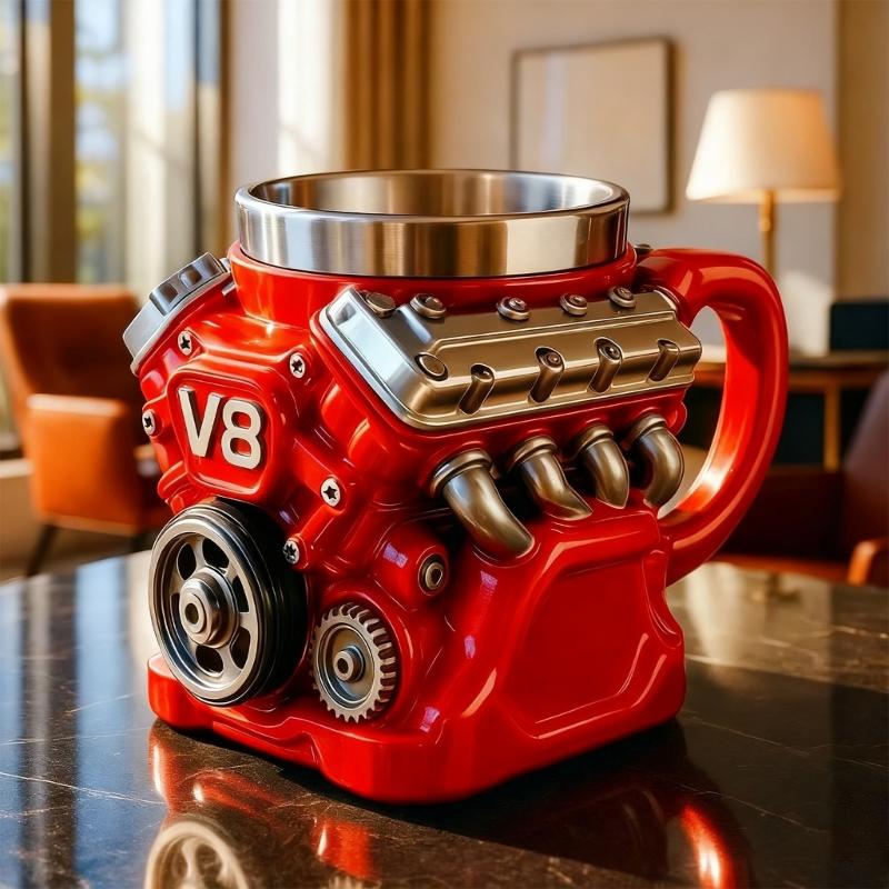 Retro Motor Style Double Walled Thermal Coffee Cup Nonrust Steel Interior Scratch Resistant Construction