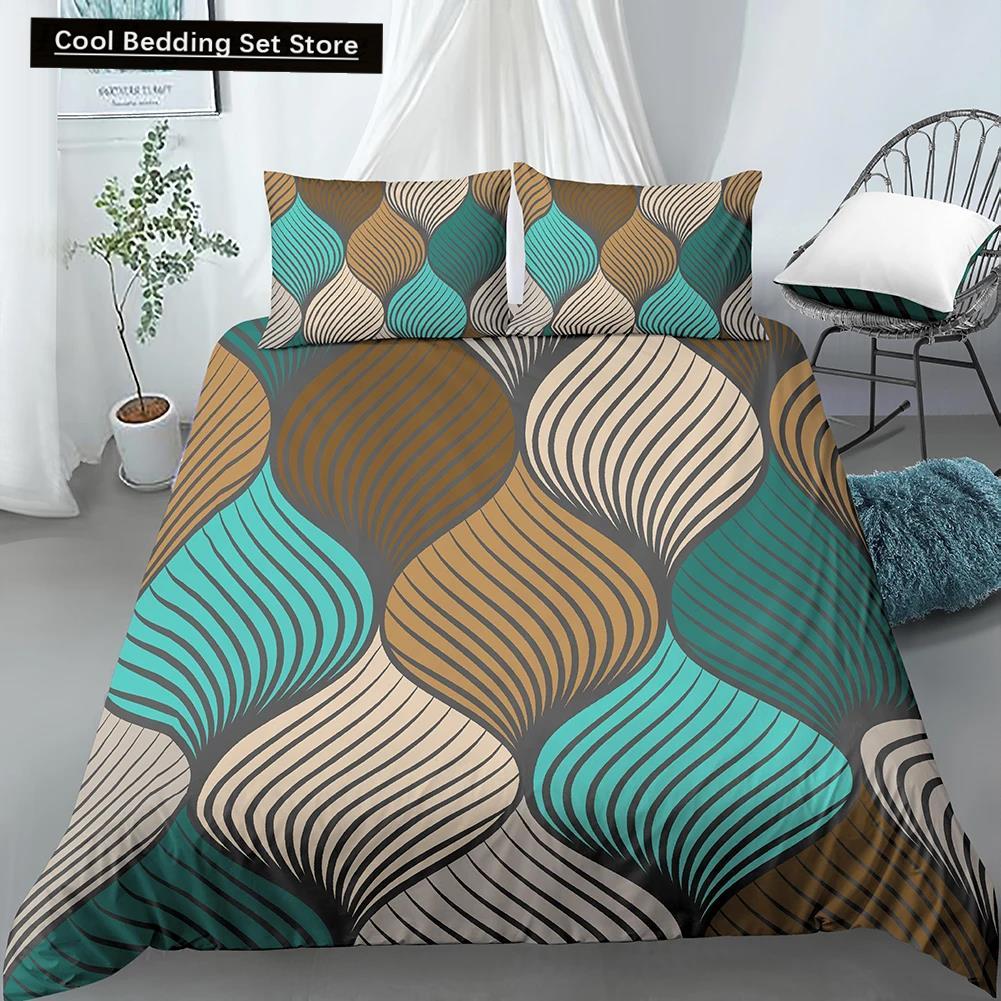 Set Copripiumino Geometrico King Size Tonalità Bianco Oro Set Biancheria da Letto Bohemien Morbido Copripiumino con Federa Copripiumino Singolo