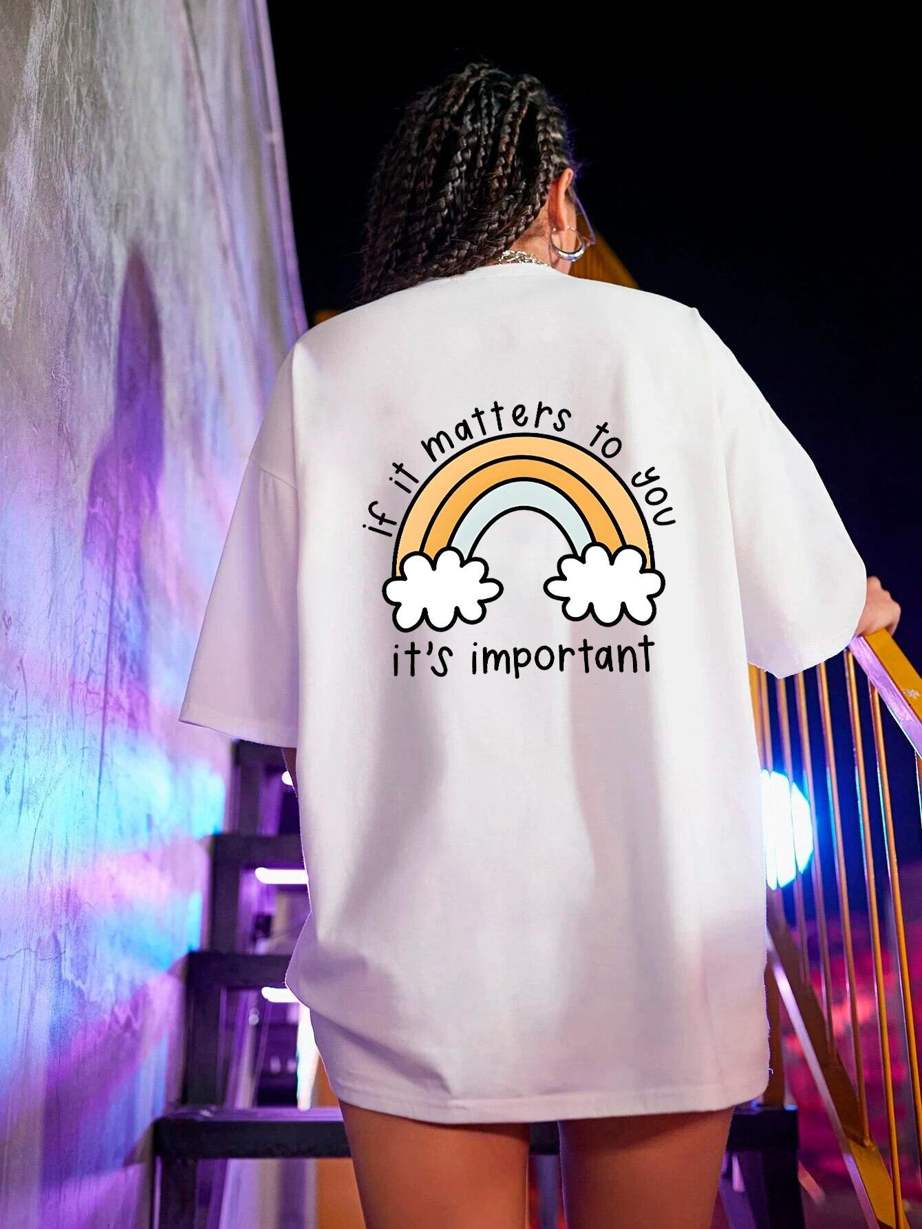 

Летняя радужная футболка с героями мультфильмов, женская футболка унисекс, если для вас это важно, футболка с буквенным принтом, большие хлопковые футболки 4XL