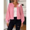 Women S Knit Cardigan Sweater Long Sleeve Lantern Sleeve Round Neck 3d Flower Pattern