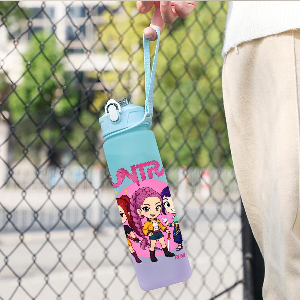 750Ml Water Bottle Cartoon K-Pop Demon Hunters Printed Large Capacity Drinking Cup Portable Outdoor Sports Water Cup Children Kid Gift