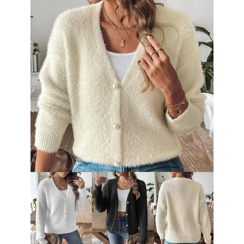 Women S Faux Fur V Neck Long Sleeve Single Button Short Cardigan Coat