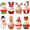 128 Pieces Christmas Cupcake Toppers Wrappers Party Supplies Favors - Snowman Santa Claus Reindeer Elf Gnome Gingerbread