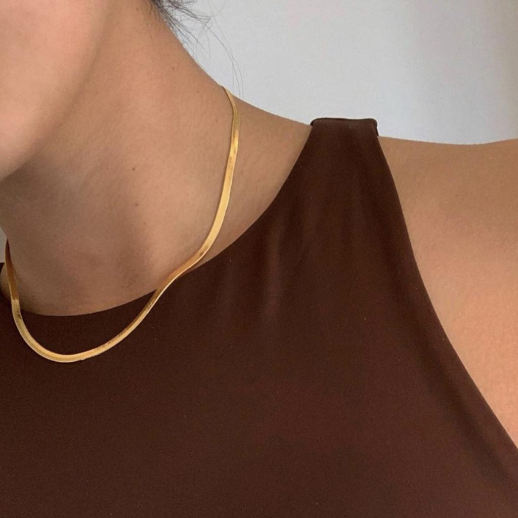 Real Gold Plating 24K Gold Necklace 4MM/40-45-50-55CM Blade Necklace Snake Bone Chain Men's & Women's Zircon Gifts