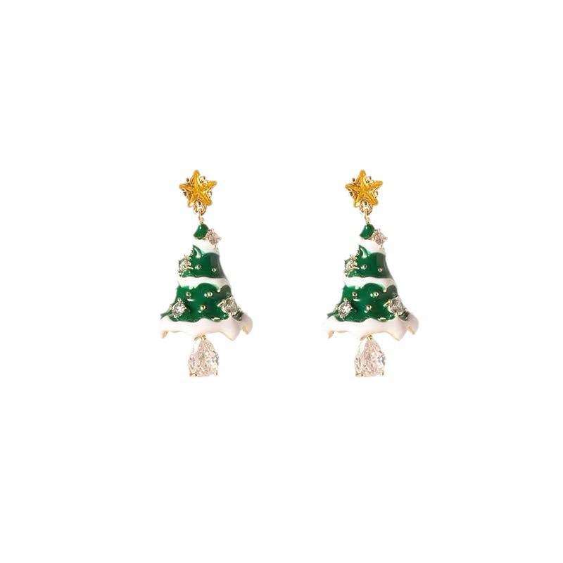 Luxury Zircon Star Christmas Tree Stud Earrings for Women - Autumn/Winter Collection