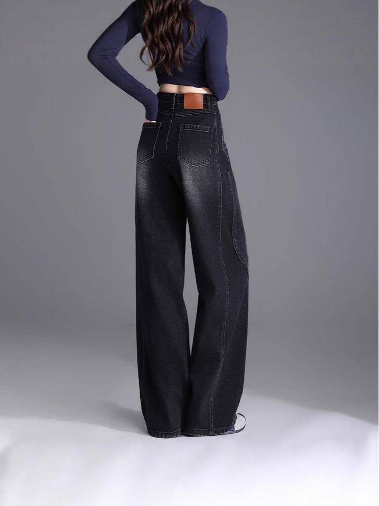 Women's High Waist Velvet Straight Leg Jeans - 2025 Trendy Narrow-Wide Pants for Autumn & Winter