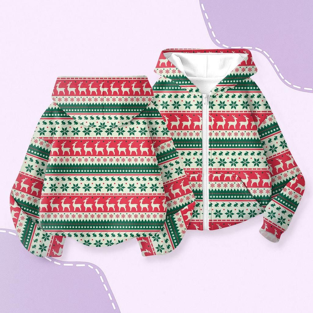 Children's Fashion Christmas Printed Long Sleeved Hooded Sweatshirt, Girls' Hoodie Jacket