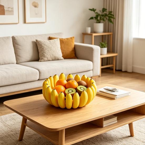 3D Printed Banana Shape Fruit Bowl Funny Decorative Fruit Plate Desktop Key Bowl for Home Kitchen Dining Room