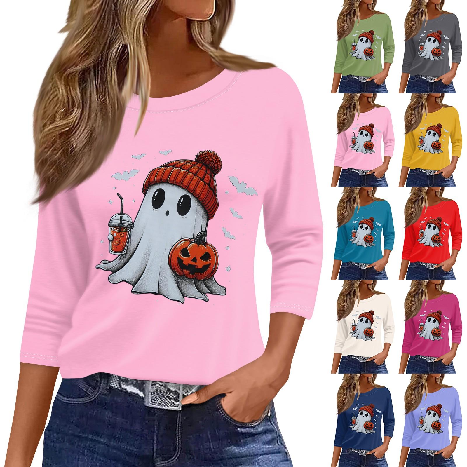 

Женская рубашка с рукавом семь четвертей, модная, повседневная, свободная, с круглым вырезом, на Хэллоуин