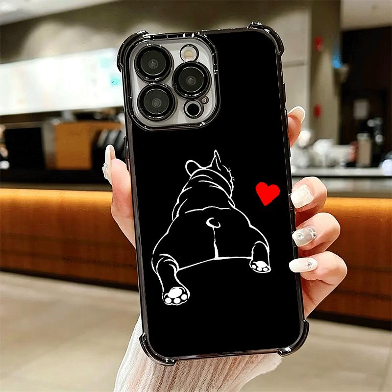 French Bulldog Black Desgin Plating Phone Case For Iphone 16 17 Pro Max Air 16E 14 15 Plus 12 13 Mini Anti-Fall Airabag Cover