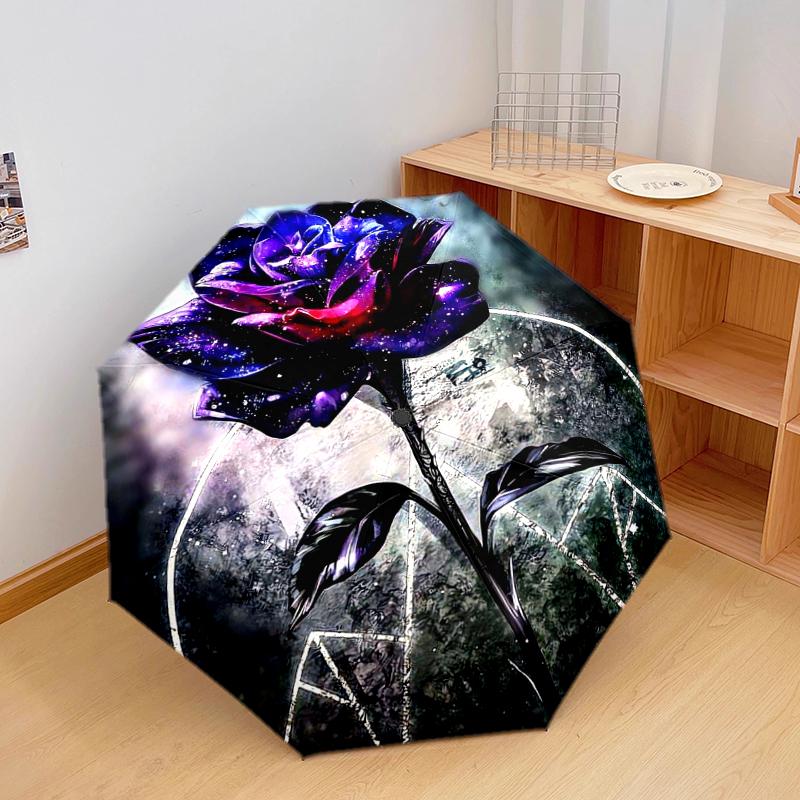 1 PC Automatic Folding Umbrella - Vintage flowers Pattern, Portable & Foldable Design with 8 Ribs, Christmas Birthday Gifts