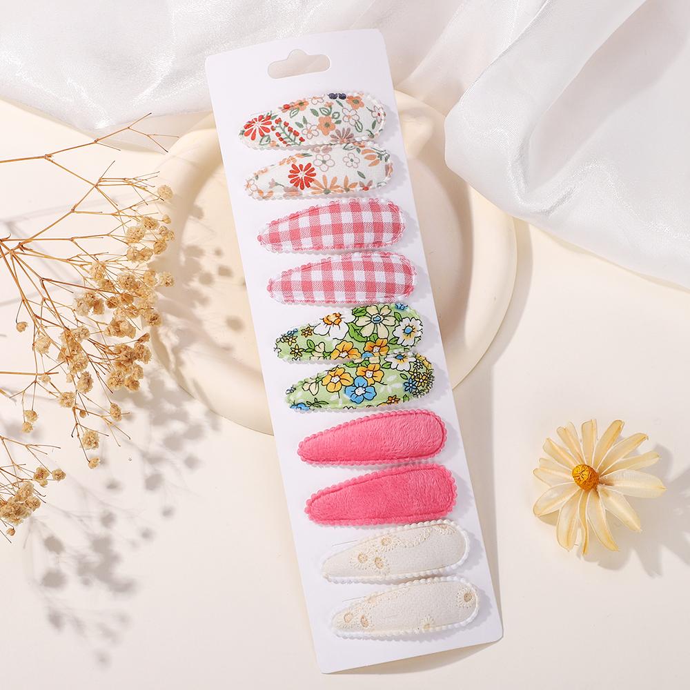 10Pcs/Lot Fresh Print Cotton Alloy Hair Clips for Kids Fabric Plaid BB Hairpins Girl Hairgripe Headwear Baby Hair Accessories