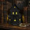 Lighted Gothic Home Decor Halloween Village House Statue with LED Light, Style Table Centerpiece Black Spooky Figurine for Tabletop Holiday