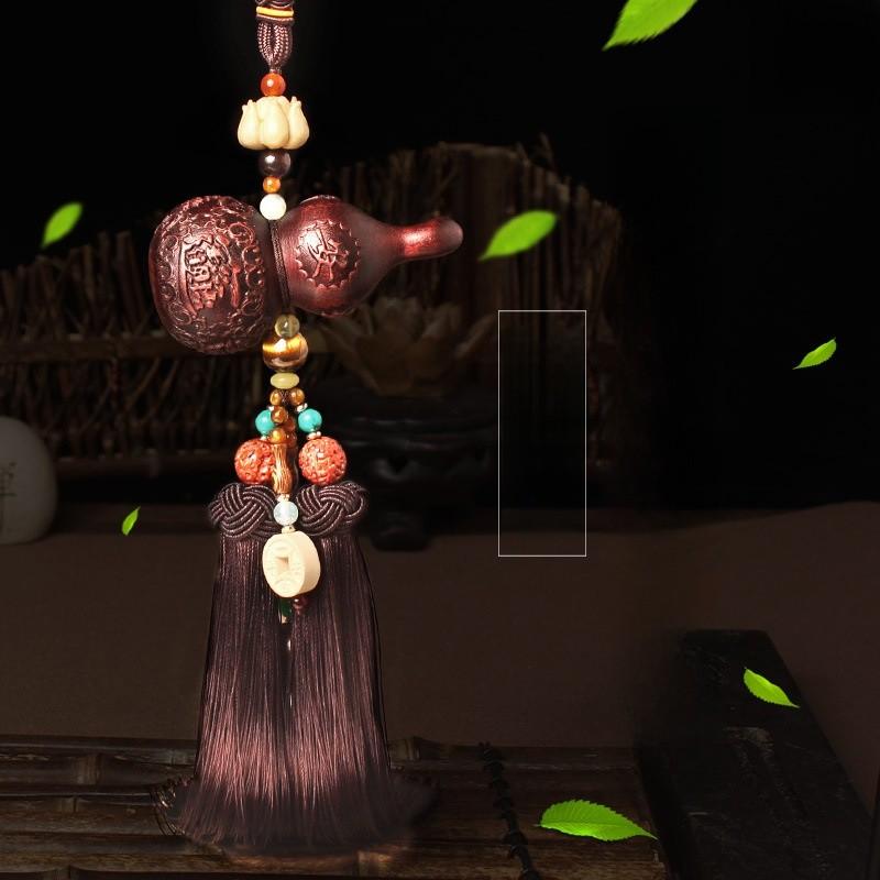 Peachwood Car Mirror Pendant With Lucky Gourd Design For Automotive Decor