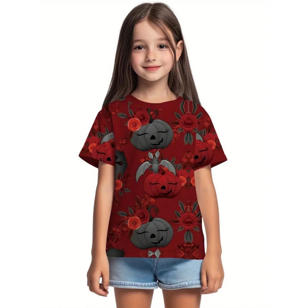 Girl Clothes Funny Pumpkin Graphic T-Shirt for Boys Girls Halloween Short Sleeve Tees 2-10Y Halloween Gift Party Kids Clothing