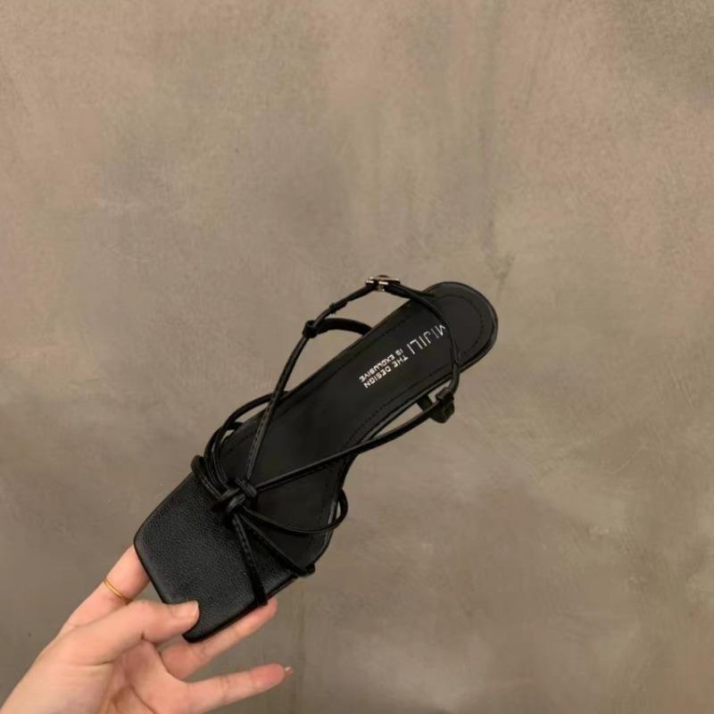 

Fashion Niche Stiletto Design Sexy Elegant Sandals Women Fairy Shoes 2025 New Summer Temperament French Style Fine Strap Roman Shoes 35 чёрный