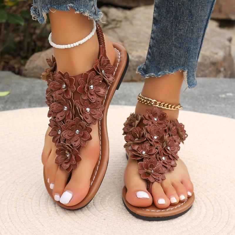 Mode Damskor 2025 Hög Nyp Tå Damsandaler Mode Blommiga Strandsandaler Dam Sommar Platta Sandaler