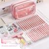 Transparent Flip Cover Pencil Case Multi-functional Stationery Storage Pouch Pen Bag  Student Gift