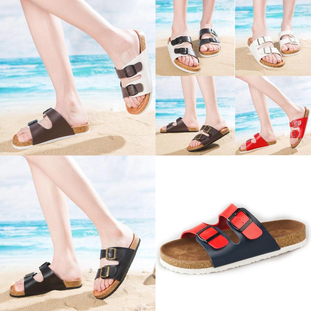 Elegant Women's Slide Buckle T-strap Cork Footbed Platform Flip Flop Shoes Sandals