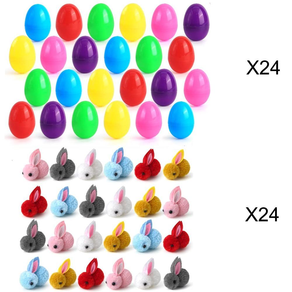24/48Pcs Plastic Easter Egg with Rabbit Figure Creative Fashion Easter Basket Filler Egg Cartoon Hunt Games Supplies