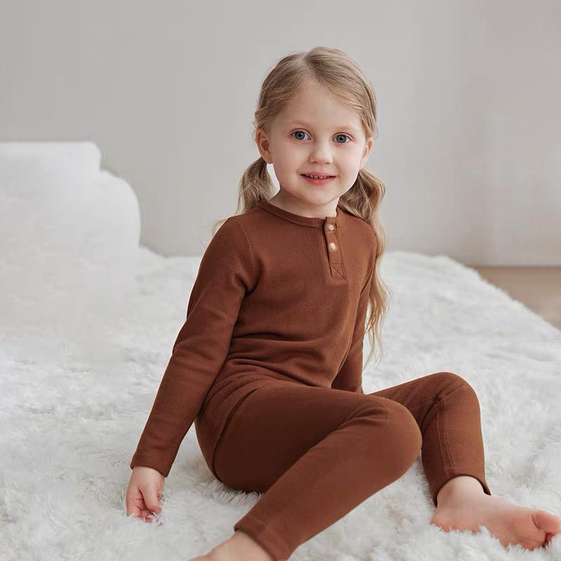 Baumwoll Kinder Pyjama Anzug für Frühling Herbst Einfarbige Langarm Oberteil + Leggings Baby Hauskleidung Kleidung