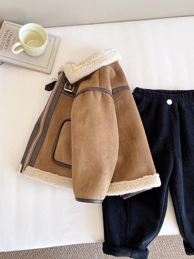 Nausicaä 2025 Vinter Barns Semsket Ståkragekåpe, Gutter og Jenters Lappeteppe Pels Topp.