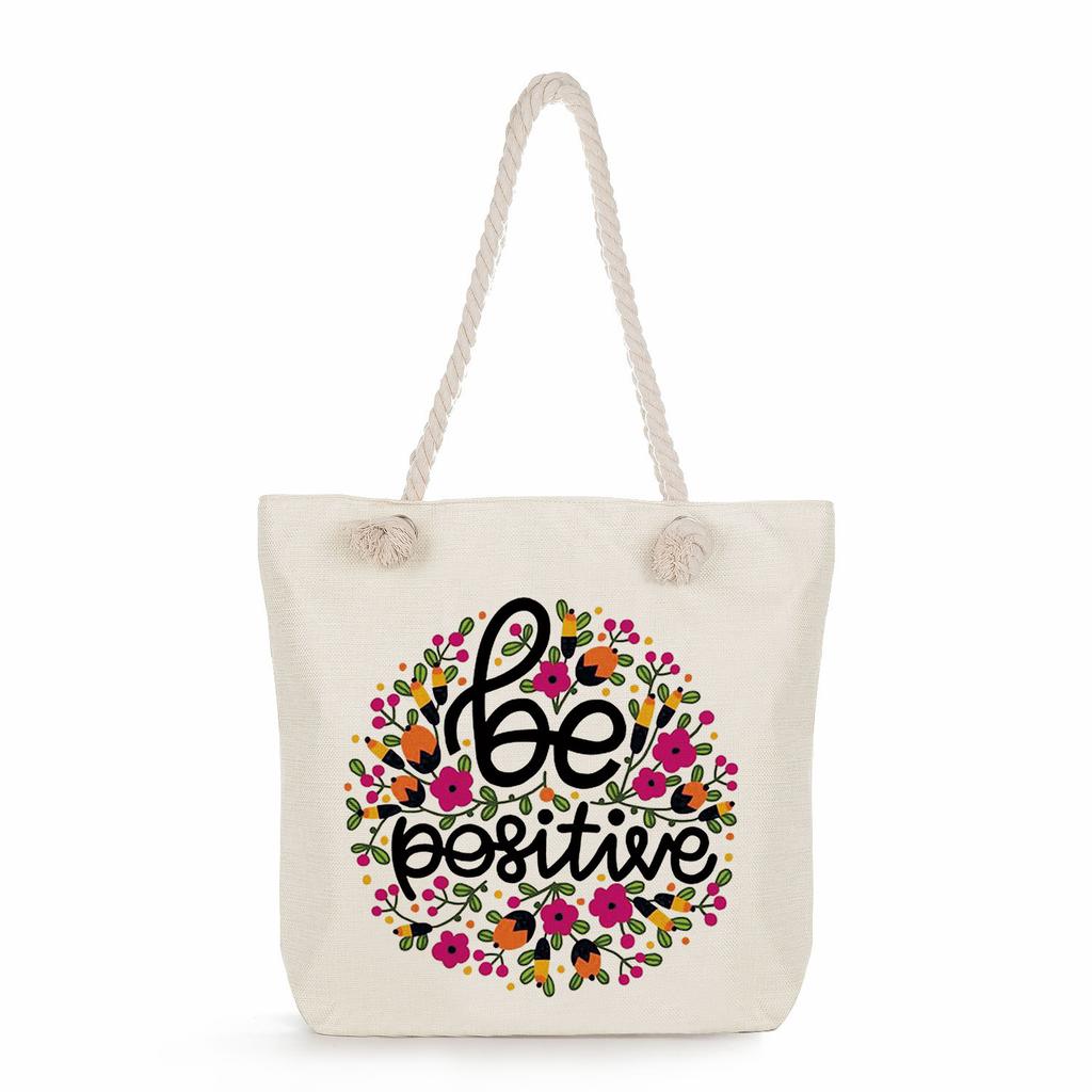 Multifunctional Trendy Letters Printed Thick Rope Shoulder Beach Bag Casual large capacity handbag 7593