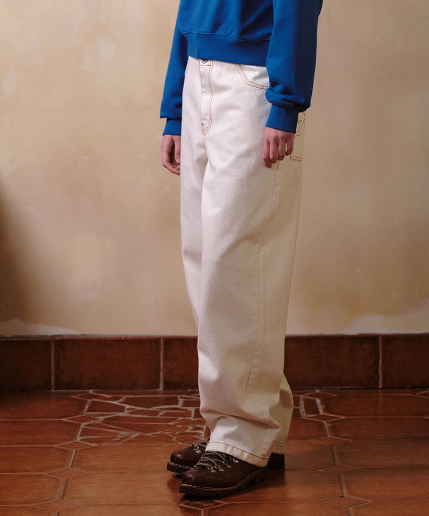 HELLO SUNRISE Washed Two Button Denim Pants_Ivory