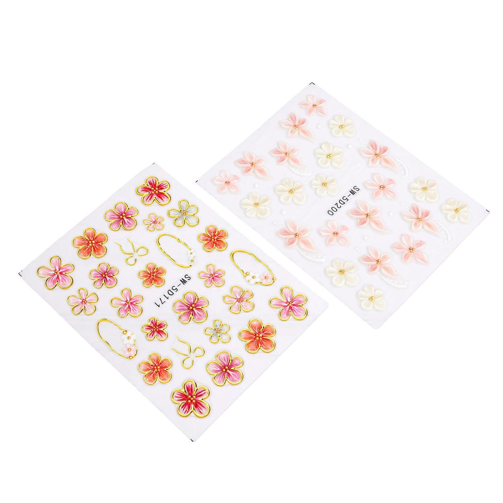 5D Embossed Flower Nail Stickers Self Adhesive Nail Stickers for Woman DIY Manicure Two Piece Set
