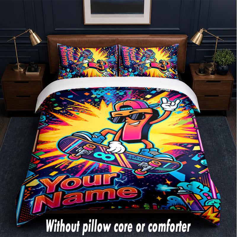 Neon Theme Custom Text Or Name 3Pcs Bedding Set,1 Flat Sheet & 2 Pillowcases Personalized Home Bedding