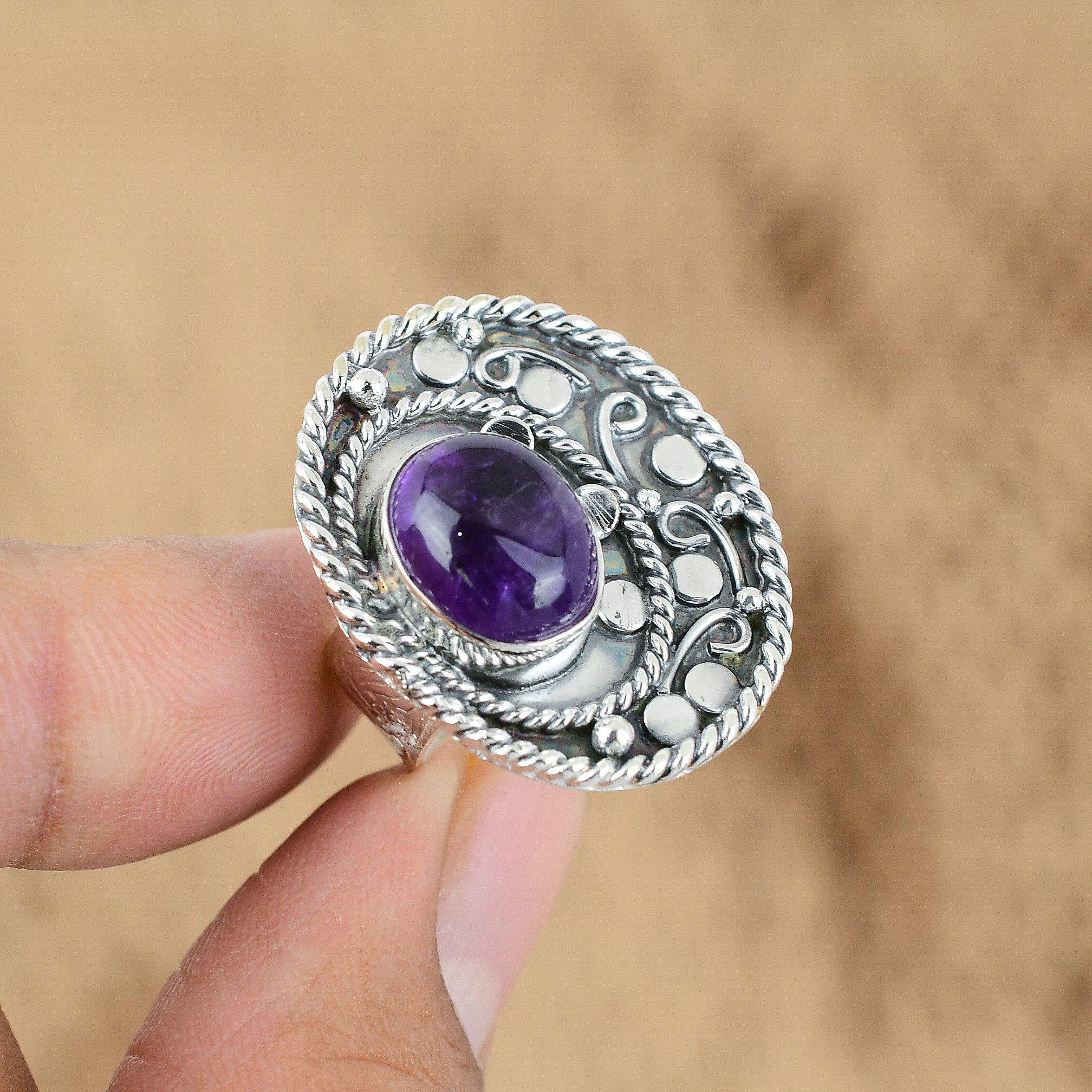 

Natural African Amethyst Gemstone Promise Purple Adjustable Ring 925 Silver Yes