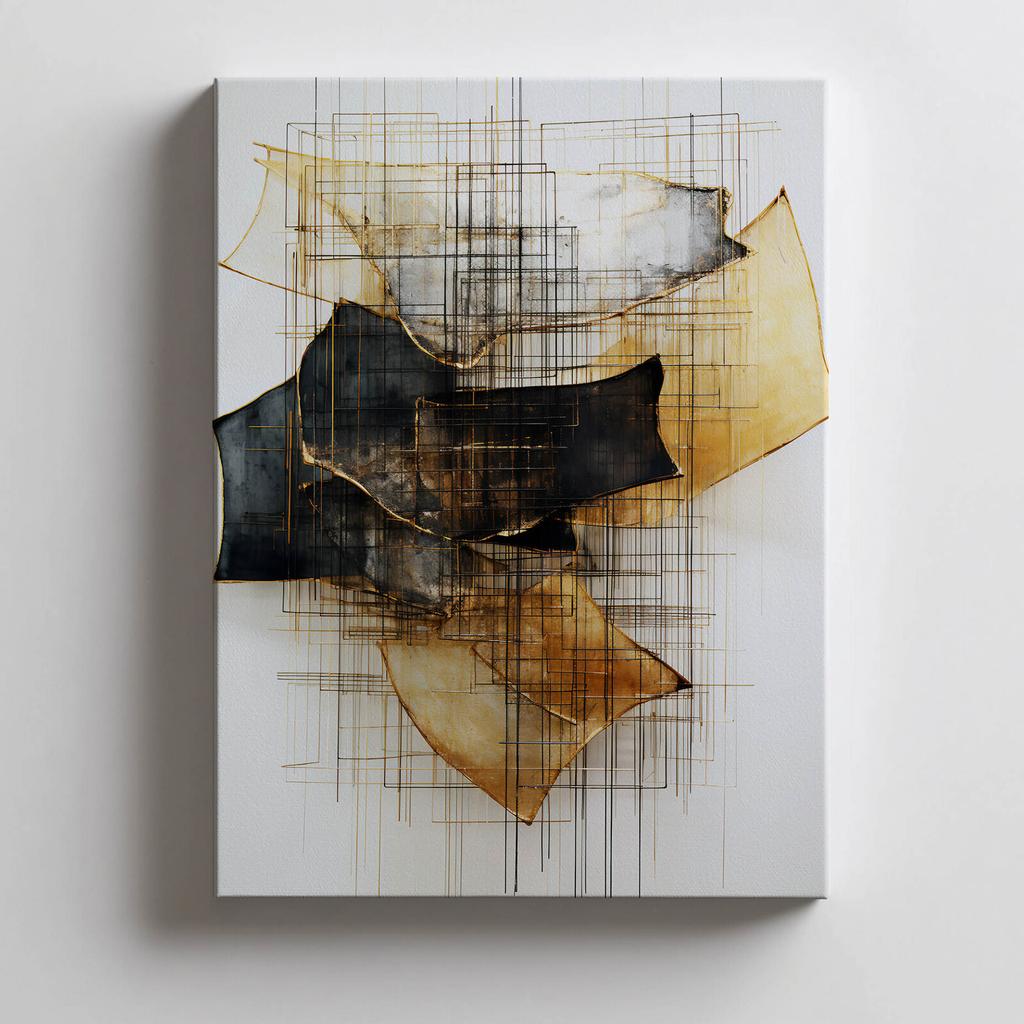 Gold and Black Sculpture In Space Gold and Black Sculpture In Space, 50X70 Cm, Gold Aluminum Frame, 230 Gsm Matte Paper