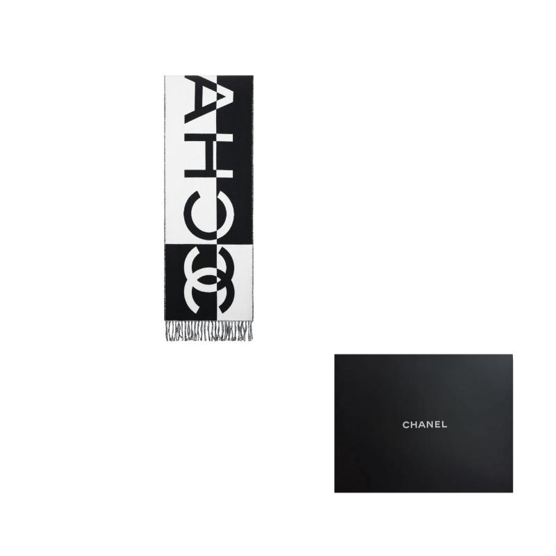 

CHANEL 24K Color Blocking Design - Wool Scarf Unisex Couple Style Black чорний