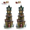 Resin Holiday Home Decor 2Pcs Christmas Train Music Box with Rotating Light, Snow Village Carousel Decorative Ornaments Ornament, Battery/USB Powered