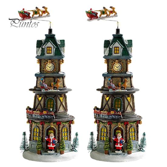 Resin Holiday Home Decor 2Pcs Christmas Train Music Box with Rotating Light, Snow Village Carousel Decorative Ornaments Ornament, Battery/USB Powered