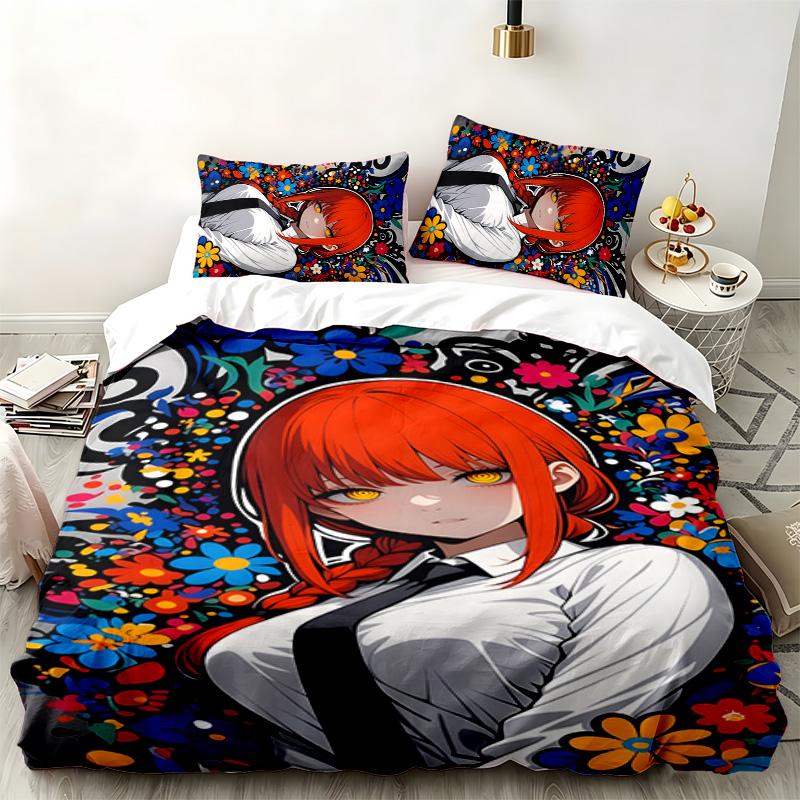 Chainsaw Man 3pc Set Perfect for Bedroom Use Comfortable Bedding Set Includes a Duvet Cover and Two Pillowcases Ideal Birthday or Christmas Gift