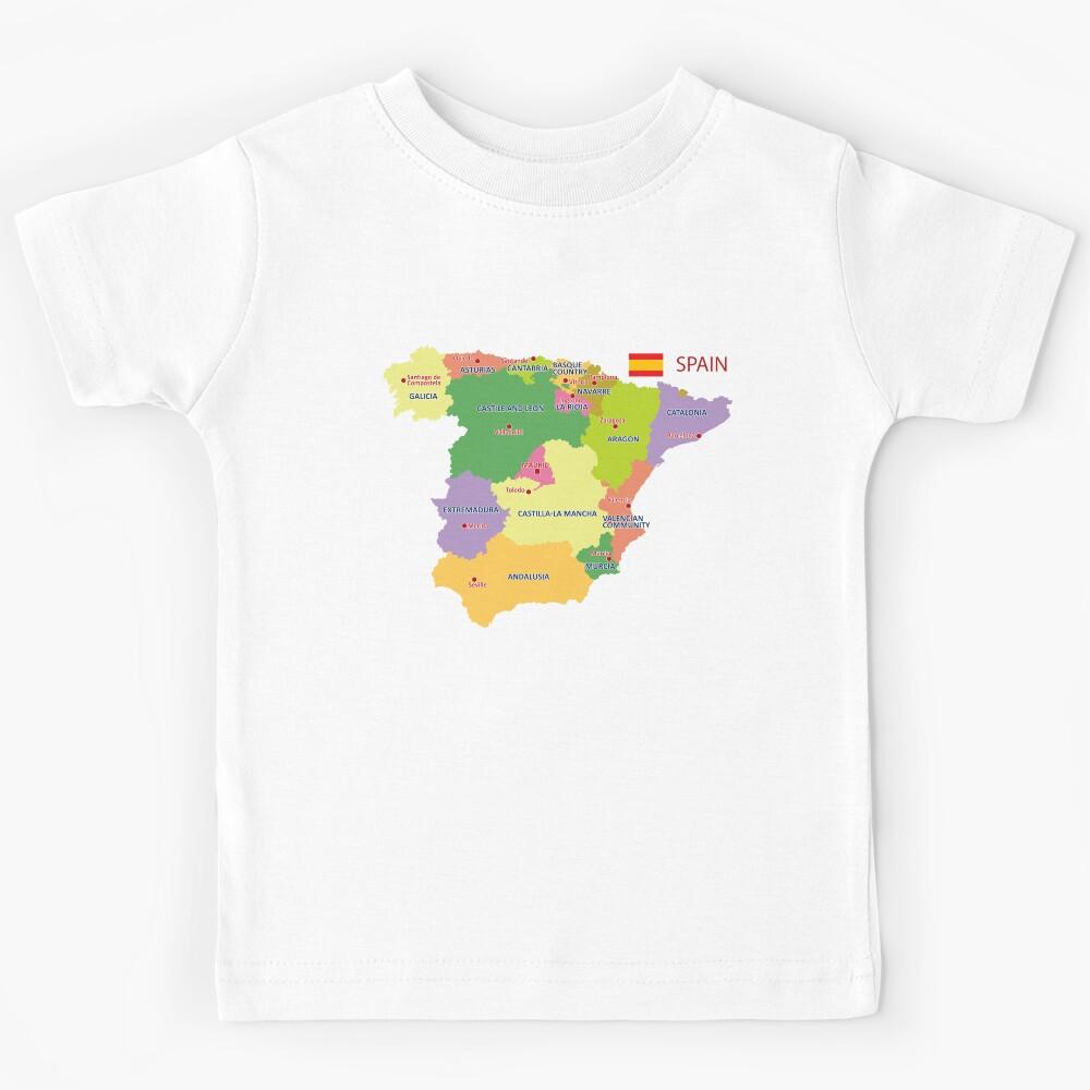 Spain Map with Regions – Colorful Illustrated Political Map Kids T-Shirt 120