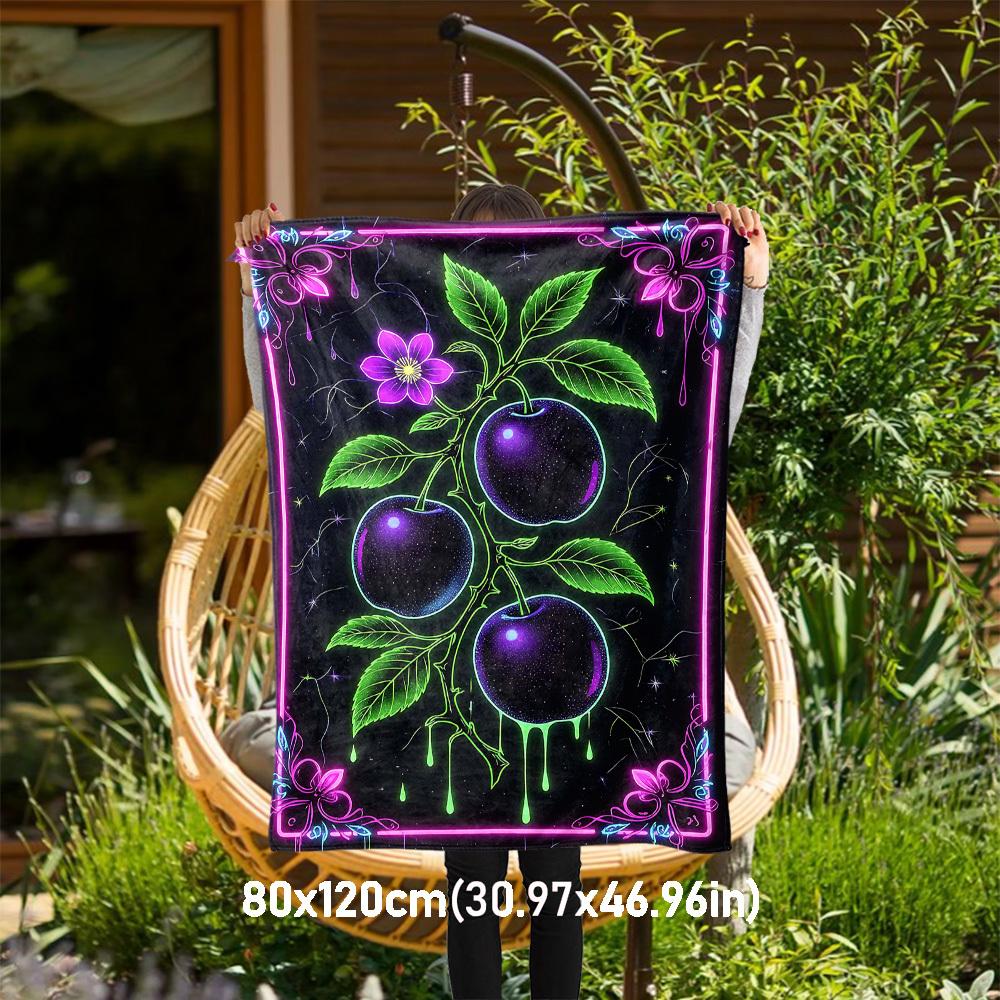 

1pc Neon Glowing Plums Outdoor Flannel Blanket Soft Warm All-Season Throw for Sofa Bed Car Camping Office, Cozy Gift Idea1297S 80x120cm(31x47inch)