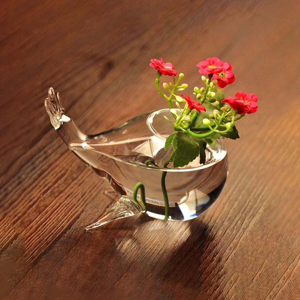 Cute Hydroponics Plant Flowerpot Whale Style Transparent Glass Vase Whale Glass Vase  Home Decor
