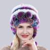 Sale Winter Women Flowers Striped Natural Real Rex Rabbit Fur Hats Lady Warm Knit Genuine Fur Caps Russian Outdoor Fur Hats