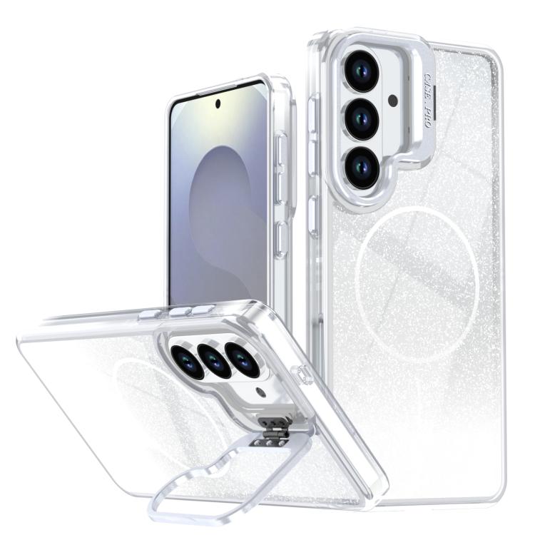 Glitter Gradient Magnetic Phone Case For Samsung Galaxy S25+ / S24+ 5G, Lens Frame Kickstand Wireless Charging Protective Cover