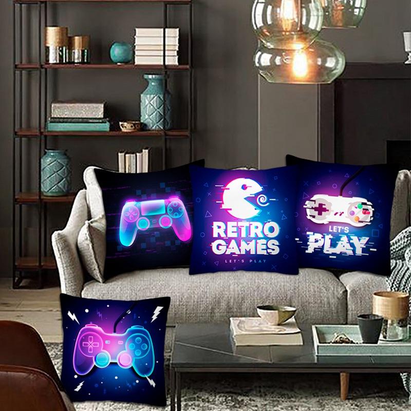 Video Game Cushion Covers Happy Birthday Gamepad Boy Inflate Party Supplies GAME ON Pillowcase Happy Birthday Decor Kids Gifts
