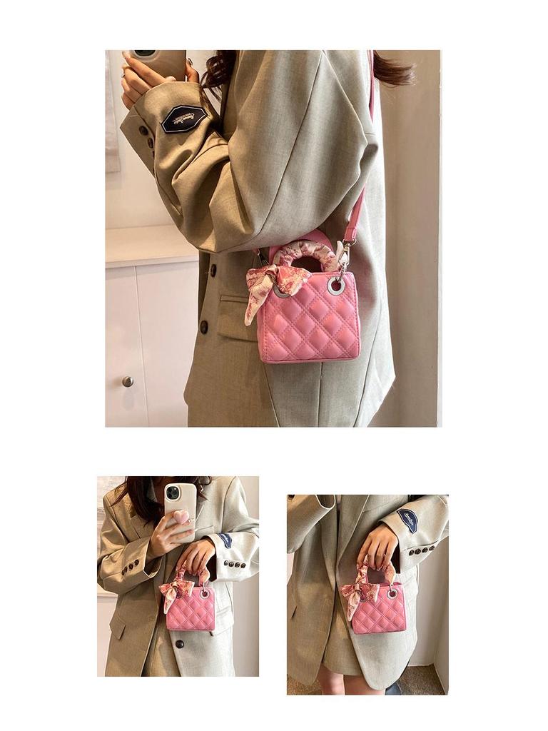 Children's Autumn/Winter Mini Handbag: Silk Scarf, Diamond Lattice, Crossbody Coin Purse