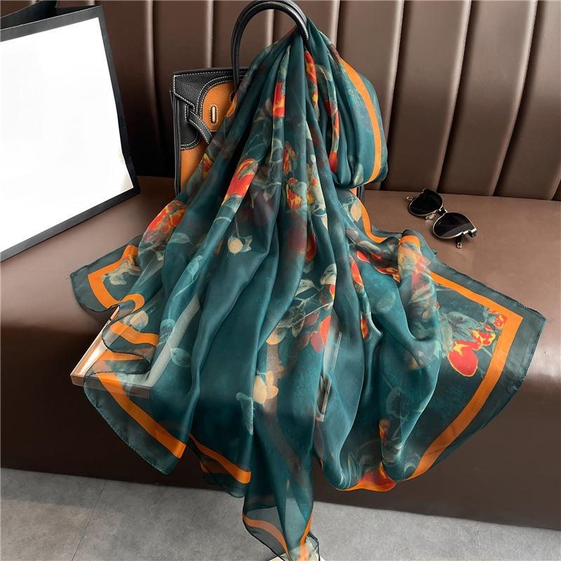 Temperament Pattern Scarf Women's Large Size Fashion Simulation Silk Commuting Sunscreen Light Luxury Silk Scarf Large Shawl Soft Yarn Scarf