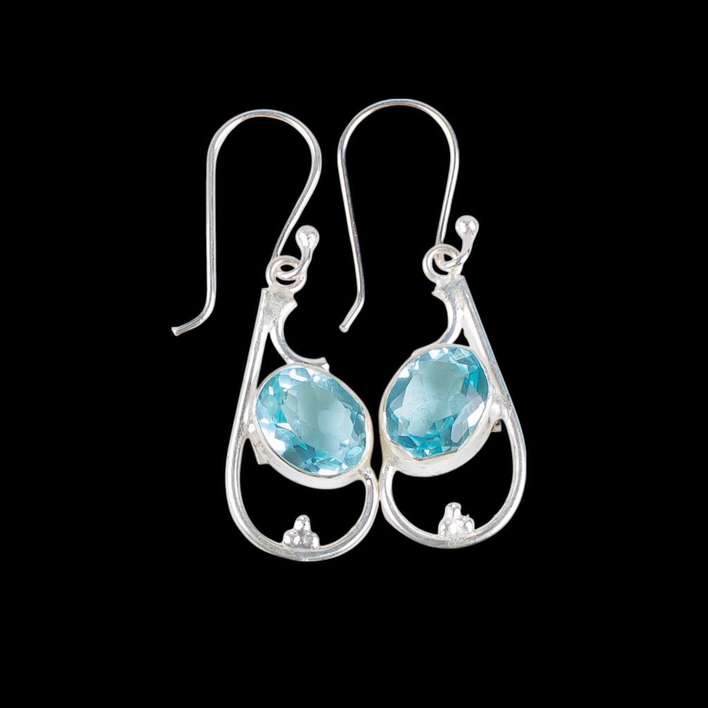 Sky Blue Topaz Gemstone 925 Sterling Silver Jewelry Handmade Boho Earrings 1.60" EE-49-6
