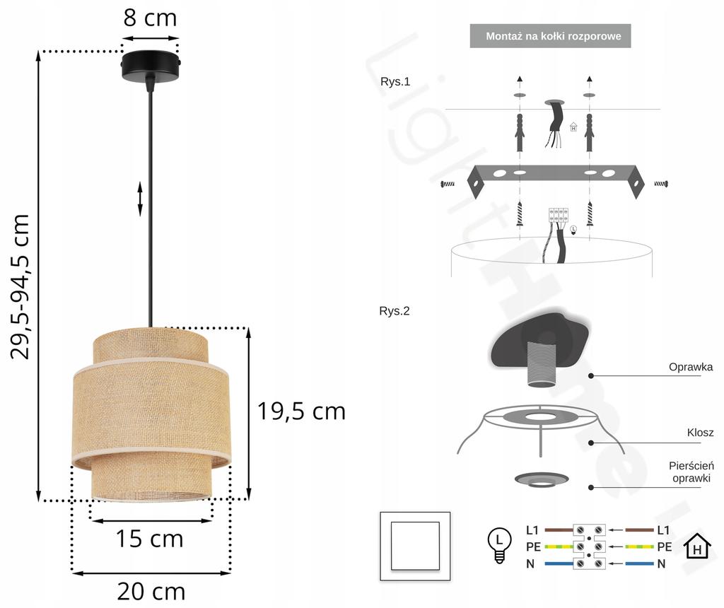 Hanging Lamp, Ceiling Chandelier, Lampshade, Boho Juta