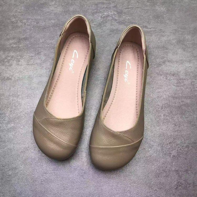 Wasteland Wind Soft Leather Beef Tendon Soft Sole Single Shoes Autumn Flat Sole Comfortable Shallow Mouth Leather Shoes Flat Heel