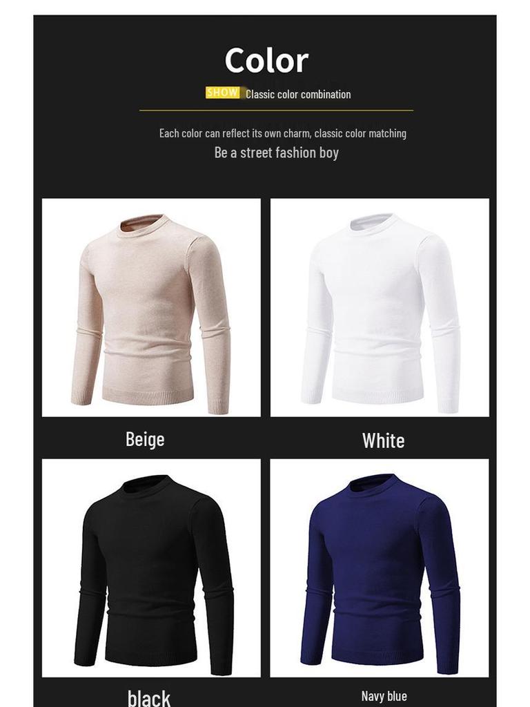 2025 Men's Casual Round Neck Solid Color Fashion Sweater